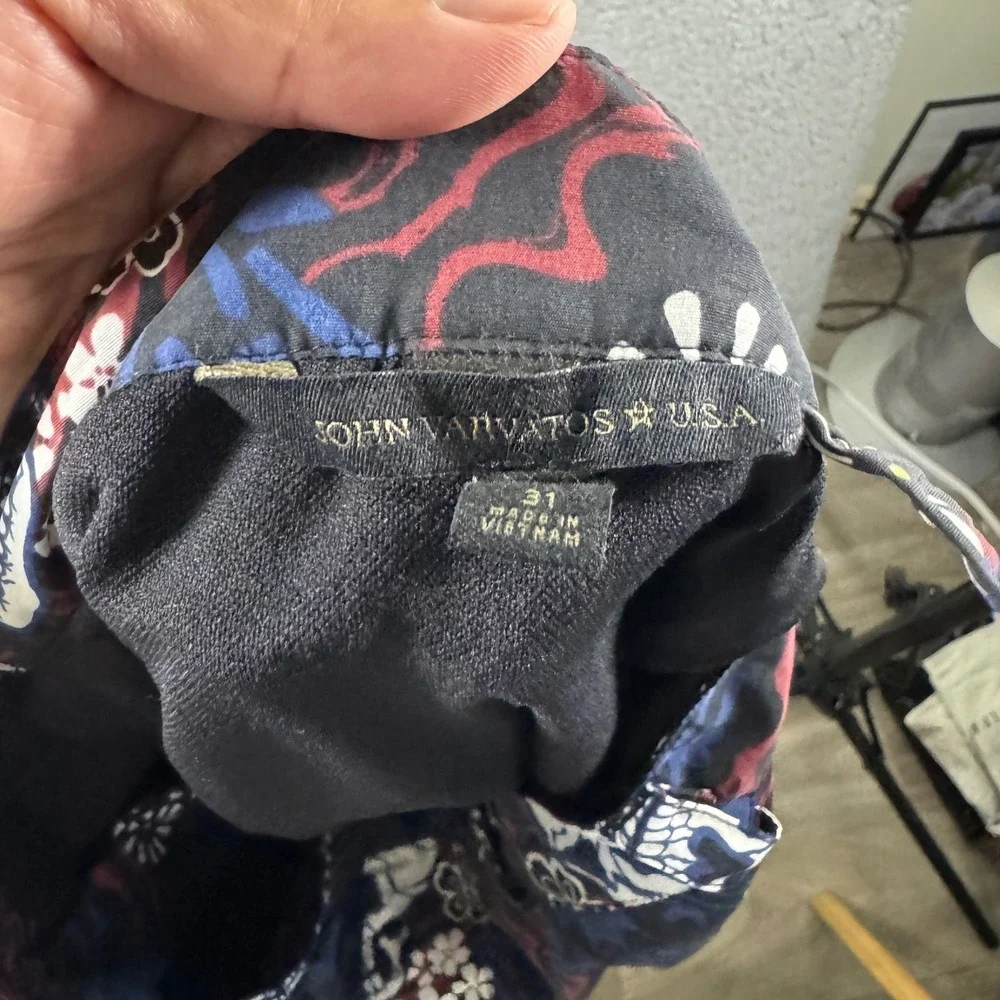 John Varvatos USA Mens Skull Floral Swim Trunks Black Blue Size 31 Board Shorts